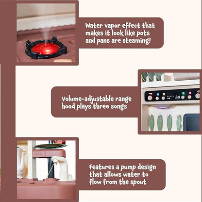 Sunnydaze Mini Meals Interactive Play Kitchen with Lights and Sounds - Kids Toy Kitchen Playset with 65-Piece Accessory Pack