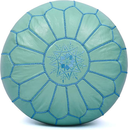 Marrakesh Gallery Genuine Leather Round Pouf Unstuffed - Moroccan Ottoman Footstool, Footrest Cover - Boho Decor - Bohemian Living Room, Bedroom, Kids Room, Gift & Wedding