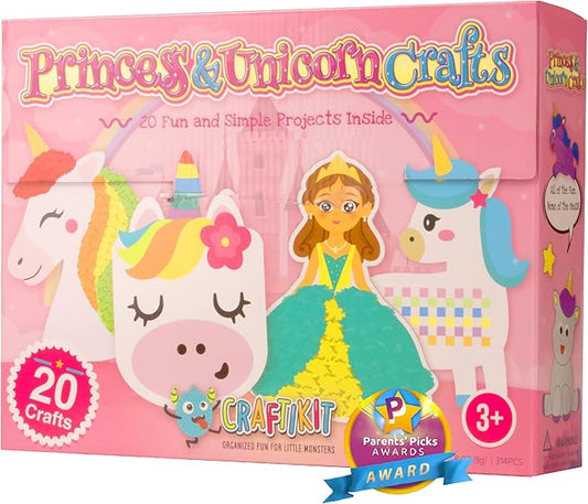Craftikit® 20 Award-Winning Princess & Unicorn Crafts for Kids Ages 3-10 Years, All-Inclusive Toddler Arts and Craft Kits for Kids, Fun Toddler Craft Box for Girls in Preschool