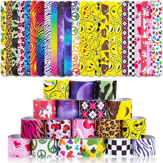LovesTown Slap Bracelets for Kids, 48 PCS Snap Bracelets Emotions Camouflage Leopard Print Galaxy for Kids Birthday Party Favors Classroom Prizes Holiday Gifts