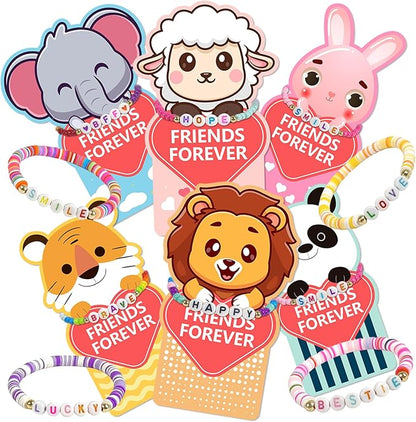 Valentines Day Gifts for Kids Classroom, 24 Pack Valentines Friendship Bracelets for Kids with Valentines Day Gift Cards Classroom Prizes Exchange Gift for Kids School Party Favors