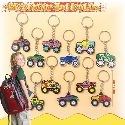 98Pcs Monster Truck Party Favors Birthday Supplies for Boys Kids, Bubble Wands Drinking Straws Slap Bracelets Keychains Stickers Goodie Bag Stuffer Monster Truck Themed Birthday Party Supplies