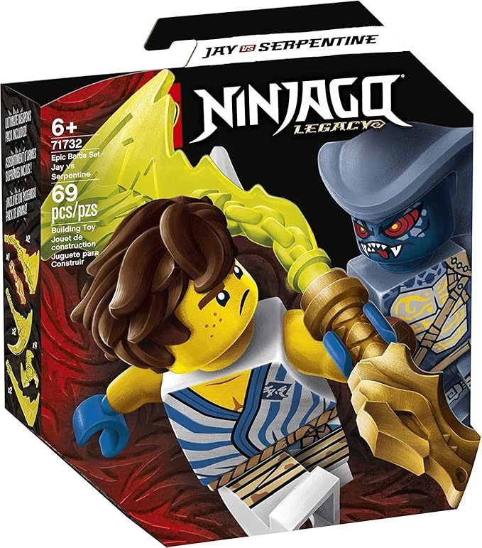 LEGO NINJAGO Epic Battle Set – Jay vs. Serpentine 71732 Building Kit; Ninja Playset Featuring Spinning Battle Toy, New 2021 (69 Pieces)