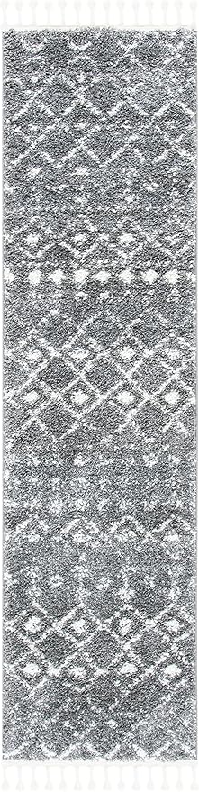 SAFAVIEH Berber Fringe Shag Collection Runner Rug - 2'2" x 10', Grey & Ivory, Moroccan Design, Non-Shedding & Easy Care, 1.2-inch Thick Ideal for High Traffic Areas in Living Room, Bedroom (BFG516F)