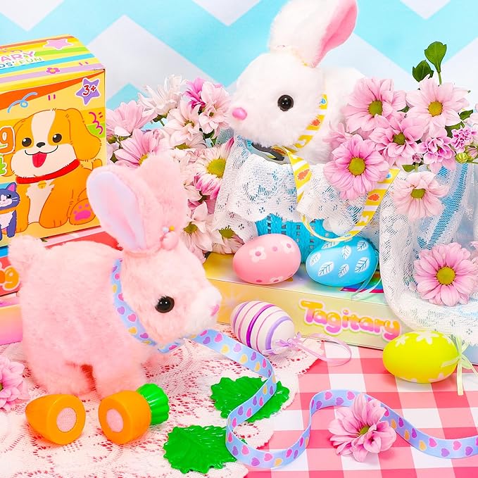 Tagitary Easter Plush Bunny Toys for Kids - Interactive Electronic Rabbit with Sounds, Wiggling Ears, Hopping Motion, Leash - Perfect for Easter, Christmas, or Birthday Gifts