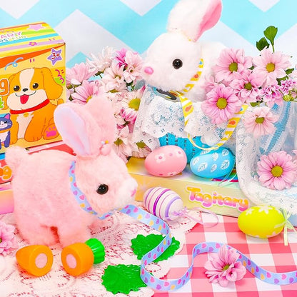 Tagitary Easter Plush Bunny Toys for Kids - Interactive Electronic Rabbit with Sounds, Wiggling Ears, Hopping Motion, Leash - Perfect for Easter, Christmas, or Birthday Gifts