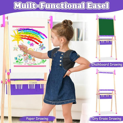 Art Easel for Kids 4-8,Kids Easel with Paper Roll and Art Supplies,Toddler Toys Ages for 5-7,Toddler Drawing Board Learning Eductional Toys for 4 5 6 7 8 Year Old Boy Girls Birthdays Gifts