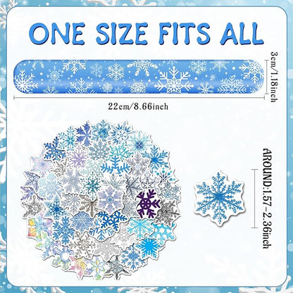 74 PCS Snowflake Party Favors, 24 PCS Snowflake Slap Bracelets 50 PCS Snowflake Stickers Snowflake Birthday Party Decorations Supplies Gifts for Kids Classroom Rewards
