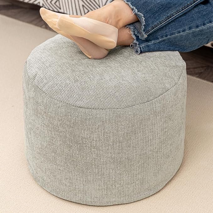 Sturdy Boucle Pouf Ottoman and Foot Rest Nice Living Room Decor Lightweight Ottoman Filler Comfort Pouf Cover Modern Foam Stuffed Poof Perfect to Rest Your Feet No Need Assemble Light Gray