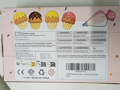 HERSITY Wooden Cupcakes Toys Pretend Play Food Desserts Kids Baking Set, Kitchen Playset for Toddlers 3-5, Tea Party for Little Girls Cooking Games Age 3 4 5 Years Old Girls Boys