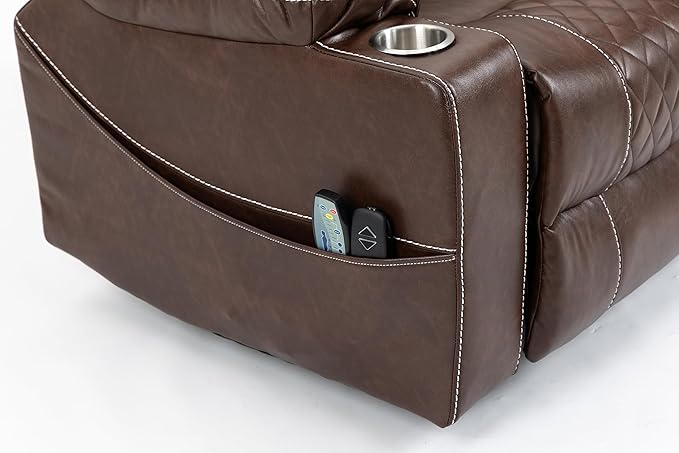 FANYE Electric Power Lift Recliner Chair for Elderly W/Massage and Heat, Infinite Positions Two Remote Controllers Oversized Faux Leather Upholstered Recliner&Armchair W/Side Pockets & Cup Holders