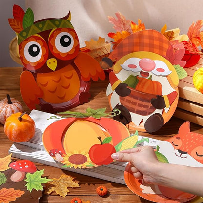 Layhit 24 Pieces Fall Crafts for Kids Fall Plate Craft KitsAutumn Pumpkin Turkey Educational Crafts Thanksgiving DIY Craft Projects for Kids Ages 6-8 8-12 Fall Party Supplies Decorations, 8 Styles