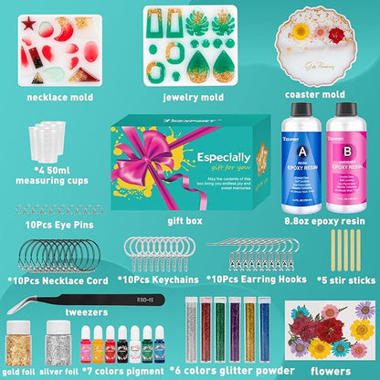 Teexpert Epoxy Resin Kit with Molds – Jewelry Making Kit with Keychain, Coaster & Earring Molds, Complete DIY Resin Kit for Beginners & Adults, Starter Set for Craft and Casting