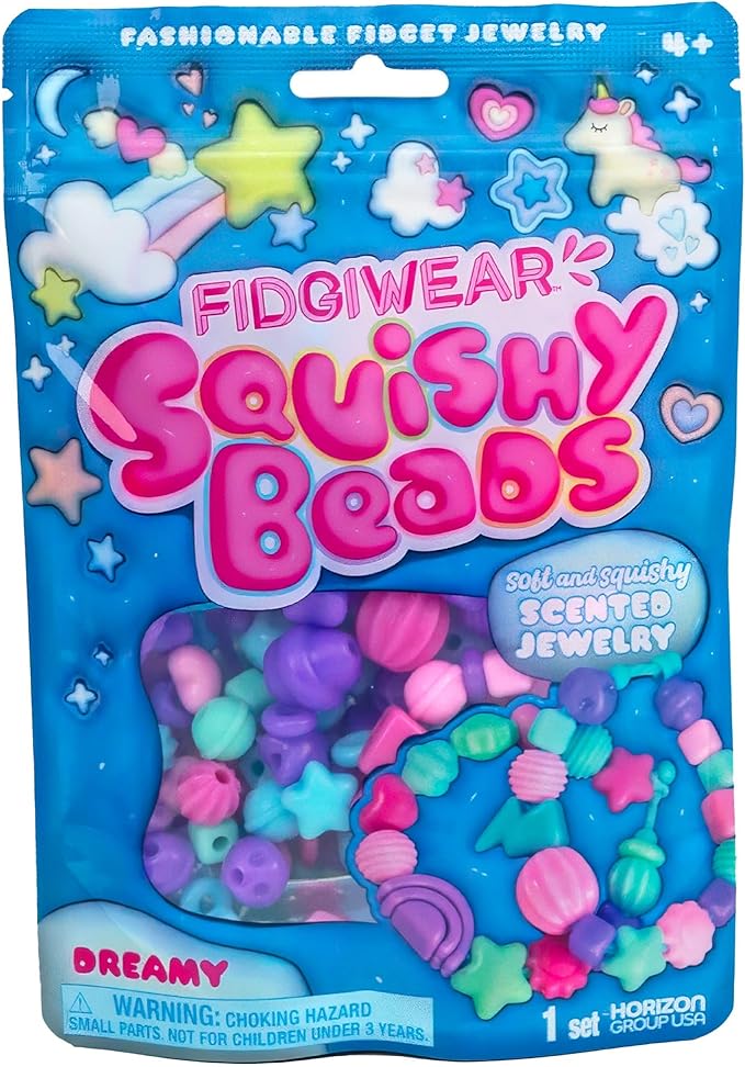 Fidgiwear Squishy Beads – Dreamy Blue Theme, Create Fashionable Fidget Jewelry with Scented Squishy Beads for Jewelry Making, Toddler Sensory Bracelet Making Kit for Ages 3+