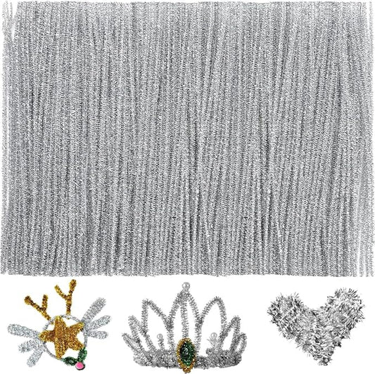 200pcs Pipe Cleaners, Pipe Cleaners for crafts, Craft Supplies Chenille Stems for Art&Craft Christmas DIY projects(12inch*6mm,Silver Glitter)
