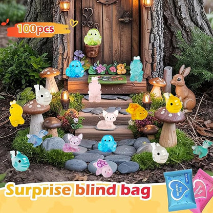 100 Pcs Blind Bags Mystery Mini Resin Animals Glow in the Dark Figurines, Mini Figures Mystery Bag for DIY Crafts, Fairy Garden Decor, Dollhouse Accessories, Party Favors, for Kids