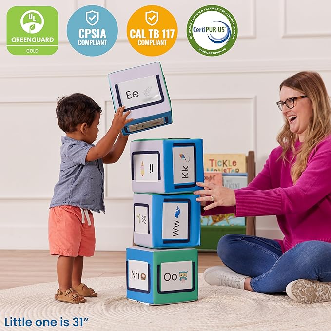 ECR4Kids SoftZone Picture Me Blocks, Activity Cubes, Contemporary, 4-Piece