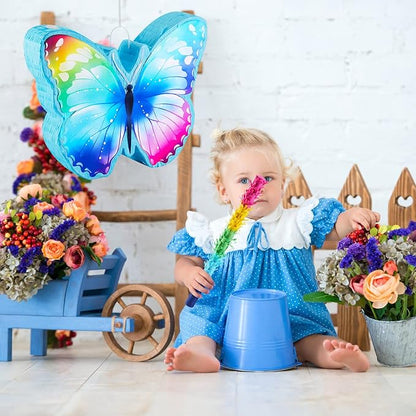 Butterfly Pinata with Pinata Stick, Eye Mask and 1 Pack Confetti, Rainbow Butterfly Party Supplies Butterfly Shaped Animal Pinata for Butterfly Birthday Decorations, 14.96 x 7.08 Inches (Glitter)