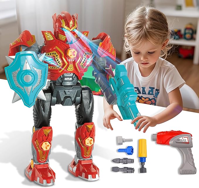 Take Apart Robot Toys for Boys, Robot Toys for 4-6 Years Old Boys, Robot Toys with Sounds, Christmas Birthday Gifts for Kids 5-12, Assembly Set with Drill