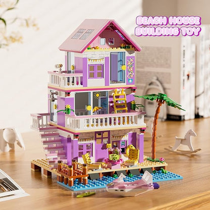 Beach House Building Sets, Seaside Villa House Building Toys Compatible with Lego Friends Sets for Girls Age 8-12, Creative Holiday Cottage Building Kit, Gift for Christmas, Valentine's Day, Party