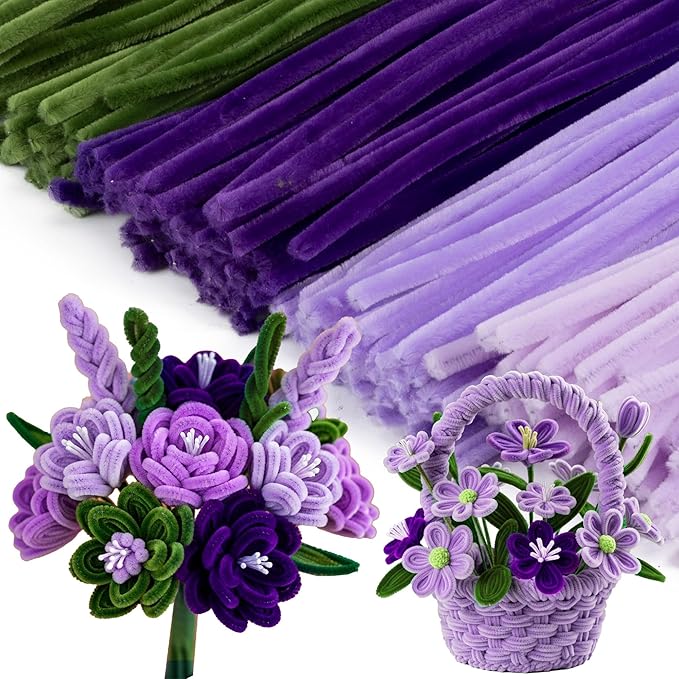 Caydo 200 Pieces Purple Pipe Cleaners Craft Chenille Stems for DIY Art Creative Crafts Party Easter Decorations (12 Inch x 6 mm)