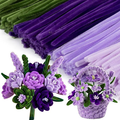 Caydo 200 Pieces Purple Pipe Cleaners Craft Chenille Stems for DIY Art Creative Crafts Party Easter Decorations (12 Inch x 6 mm)