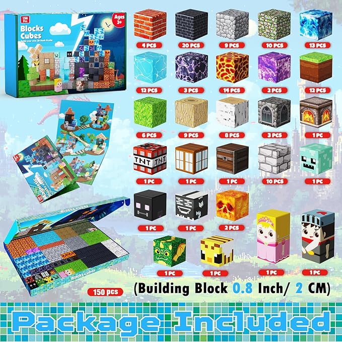 150PCS Magnetic Blocks - Magnet Building Blocks, Stacking Magents Cubes Toys Forest Dark Castle Set, STEM Montessori Sensory Toys for Kids Boys and Girls Ages 3 4 5 6 7 8 9 10 Easter Birthday Gifts