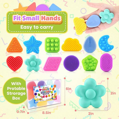 Squishy Fidget Toys for Kids Toddlers: 12 Pcs Super Soft & Textured Sensory Toys for Autistic Children, Classroom Calming Fidgets for Autism, Baby Travel Essential Squeeze Gifts Girls Boys