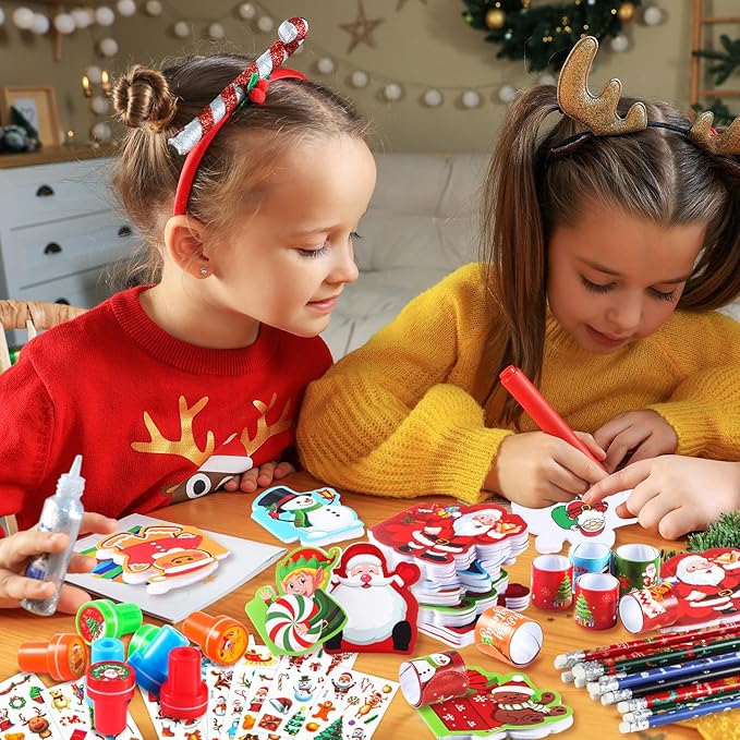 BenLouis Christmas School Stationery Set Party Favors Xmas Classroom Gift Prizes Bulk for Students Kids Holiday Stockings Pinata Filler Christmas School Goodie Bag Stuffers Decor（12set Christmas）