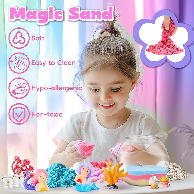 VigorFun Mermaid Terrarium Kit for Kids - Creative LED Night Light Gifts for Girls Birthday Age 3+, DIY Arts & Crafts Light Up Kit, Mermaids Toys for Kids 4 5 6 7 8 9 10 Year Old