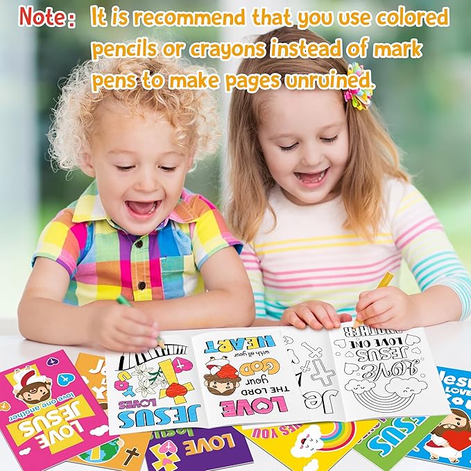 Dvbonike 48Pcs Jesus Loves You Coloring Books - Religious Bible DIY Color-in Pages Booklet Bulk Drawing Holiday Christian Activity Supplies for Sunday School Classroom Rewards Artwork Gift for Kids