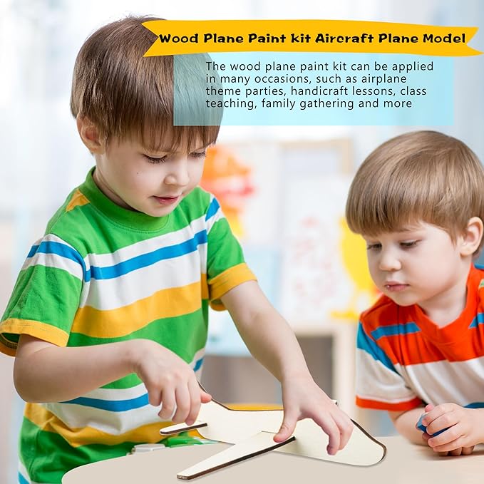 Feradny 24 Pack Unfinished Wooden Airplane Model Toys DIY Model Planes Wood Plane kit Handcraft Plane to Paint for Kids School Art Activity Birthday Carnival Party (Color Style 3)…