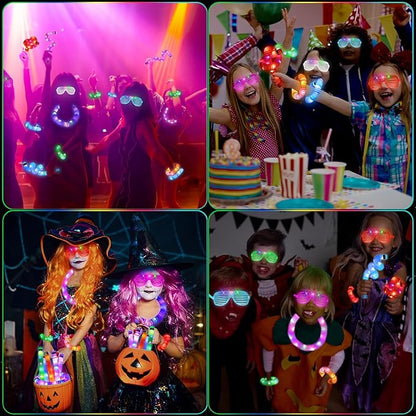 76 Pcs Glow Sticks Light Up Pop Tubes &LED Glasses Party Favors, Glow Bracelets Necklaces Camping Toys, Rave Neon Flashing Glasses for Birthday Return Gift Goodie Bag Christmas Stuffer School Prizes