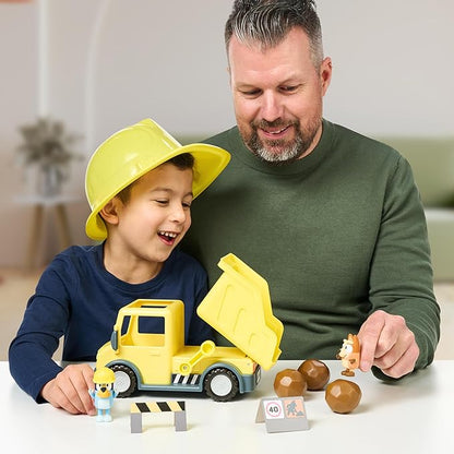 Bluey Dump Truck, with Load and Unload Feature, Get Some Work Done with Exclusive Hard-Hat and Muddy Bingo