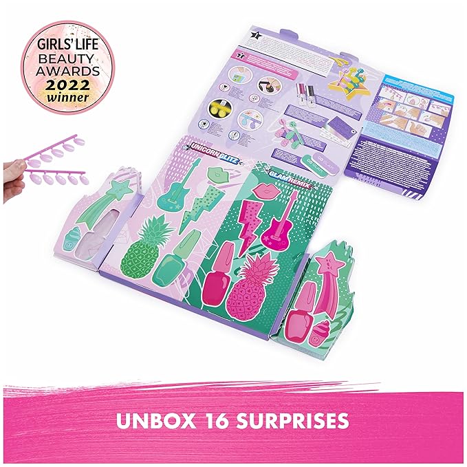 Cool Maker, GO GLAM Nail Surprise Shimmer Exclusive Manicure Set with 2 Press on Nails Styles and More, Nail Kit Kids Toys for Ages 8 and up