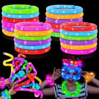 Glow Sticks Bulk Party Favor Supplies for Kids 48 PCS,Valentines LED Light up Pop Tubes for Toddlers,Glow in Dark Bracelet Necklace Accessories Decorations for Mardi Gras Birthday Wedding Camping