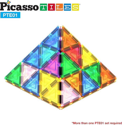 PicassoTiles Magnetic Building Block Set Equilateral Triangle Magnet Tiles Construction Toy STEM Learning Kit Educational Playboards Pretend Play Stacking Blocks Child Brain Development PTE01