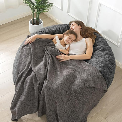 [Sherpa Cover] Large Bean Bag Chair: 4 ft Bean Bag Chairs for Adults/Kids with Filling,Ultra Soft Faux Fur Fabric,Memory Foam Bean Bag with Filler Included - 4 Foot,Dark Gray