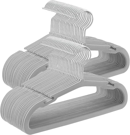 SONGMICS Baby Hangers 50 Pack, 11 x 6.9 Inches, Kids Hangers for Closet, Non-Slip Velvet Hangers, Childrens Hangers, Space-Saving Clothes Hangers, Wide Shoulder Notches, Dove Gray UCRF037G01