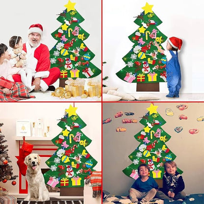 iGeeKid 4 Ft Led Felt Christmas Tree for Toddler Kids DIY Felt Christmas Craft Kits with 30 Ornaments 10ft Multi-Colored String Light Christmas Wall Hanging Decor Xmas Kids Gifts Party Supplies