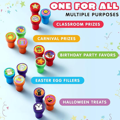 JOYIN 50 Pcs Assorted Stamps for Kids - Self-Ink Stamps with 50 Designs for Birthday Party Favor, Carnival Prizes, School Stampers, Goodie Bag, Halloween, Christmas (Zoo, Holiday Stampers)