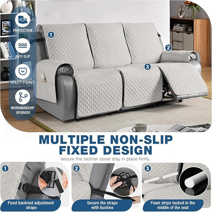 TAOCOCO Waterproof Recliner Couch Covers Sofa Slipcover for 3 Cushion Couch, Pet Sofa Cover for 3 Seat Recliner, Washable Reclining Sofa Cover Furniture Protector with Straps(3 Seater, Off White)