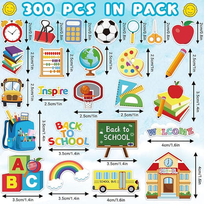 JULBEAR Back to School Foam Sticker, 300Pcs Bulk Cute Colorful Self-Adhesive Campus Themed Foam Stickers for Kids School Party Classroom Decoration DIY Crafts Favor Supplies（25 Design）