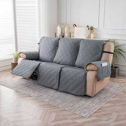 Easehomey Waterproof Recliner Sofa Cover,Non-Slip Reclining Sofa Covers for 3 Seat,Washable Reclining Sofa Cover Furniture Protector with Elastic Straps Pocket for Kids, Pets(Light Gray,3Seat)