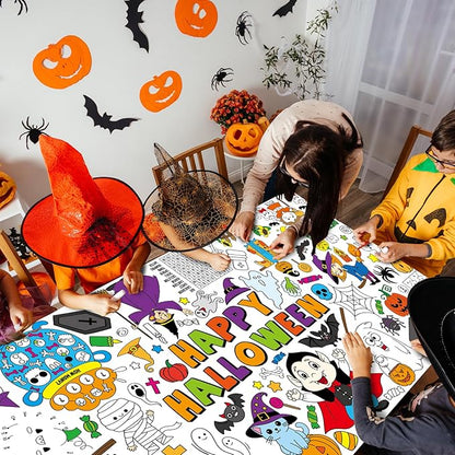 Halloween Giant Coloring Poster for Kids 30 x 72 Inch, Large Halloween Crafts Coloring Paper Tablecloth Banner for Kids, Halloween Color-in Activities Party Games Birthday Party Supplies Decorations