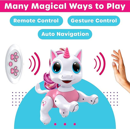 Power Your Fun Unicorn Robo Pets Toys 2pk - Unicorns Gifts for Girls and Kids (1) Unicorn STEM Toy Robot Interactive Hand Gestures or Remote Control to Move and (1) Mini Unicorn Automated Smart Robot