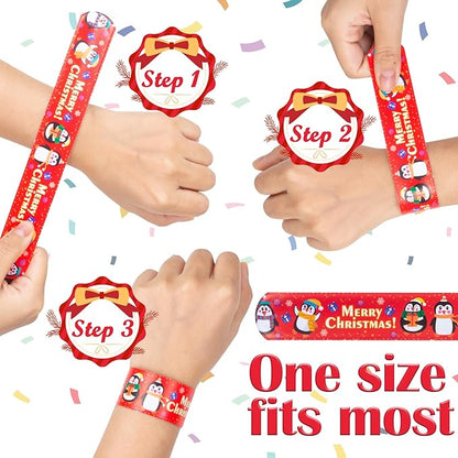 Christmas Slap Bracelet for Kids - 48 Pieces, 24 Colorful Styles - Bulk Christmas Slap Wristbands for Kids Party Favors, Toys Prizes & Goodie Bags Fillers