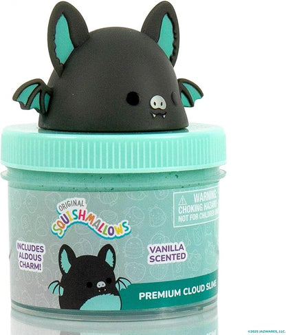 Original Squishmallows Aldous The Fruit Bat Premium Cloud Slime, Vanilla-Scented, 8 oz., Storage Container with Figurine Topper, Rubber Charm, Goodie Bags Stuffers, Kids Party Favors, Sensory Toy