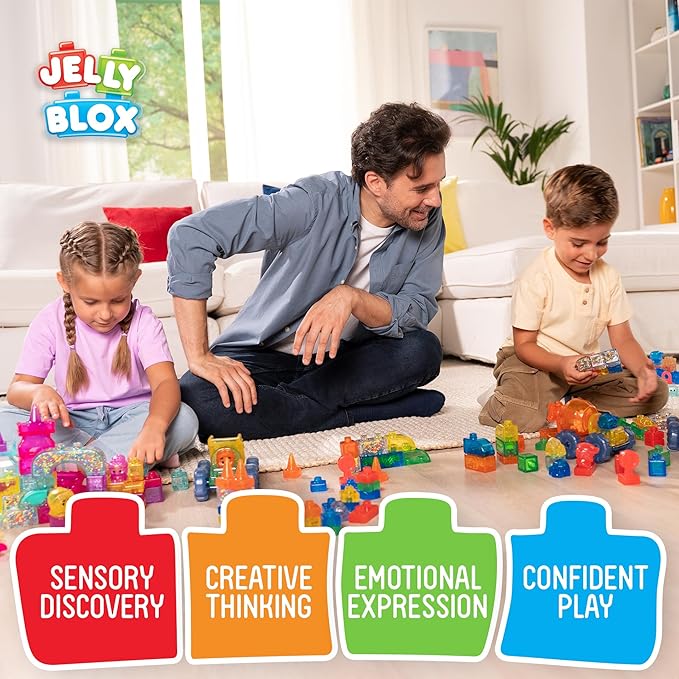 Jelly Blox Construction Dump Truck Set | 30 Pieces | Toddler & Preschool Building Blocks Kids Can Squeeze, Stretch, Squish | MESH ACCREDITED | Safety Tested & Ouch-Free | Sensory Play Toy Ages 2+