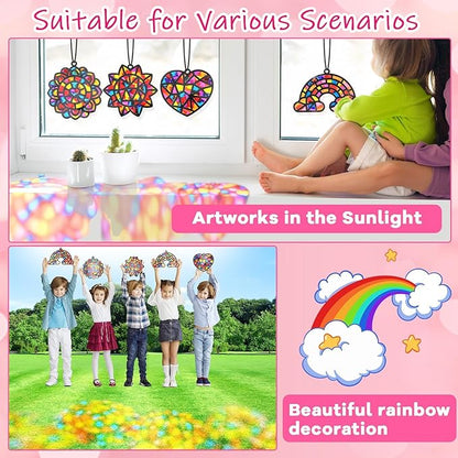 32Pcs Window Suncatcher Kit Spring Window Art DIY Suncatcher Crafts for Kids Rainbow Heart Sun Catcher Craft Stained Glass Effect Tissue Paper Valentine's Day Party Favors Classroom Decor
